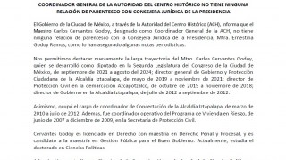 Tarjeta Informativa. El Coordinador General de la ACH no tiene ninguna relación de parentesco con Consejera Jurídica de la Presidencia